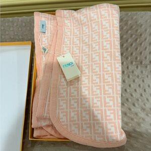 Fendi Zucca FF Pink Peach and White Designer Baby Blanket NWT